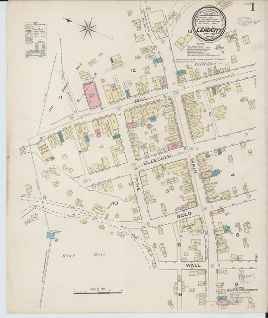 Sanborn Fire Insurance Map from Lead, Lawrence County, South Dakota (1885), Sheet #0001 - Complete Map Set gallery image, historic Sanborn map, vintage wall art, South Dakota South Dakota