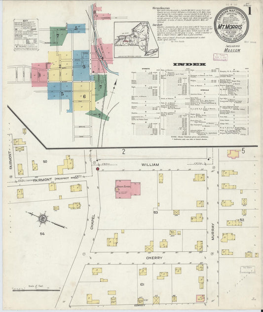 Sanborn Fire Insurance Map from Mount Morris, Livingston County, New York (1913), Sheet #0001 - Historic Sanborn Fire Insurance Map Print, vintage old map wall art, antique decor, genealogy gift, New York New York map