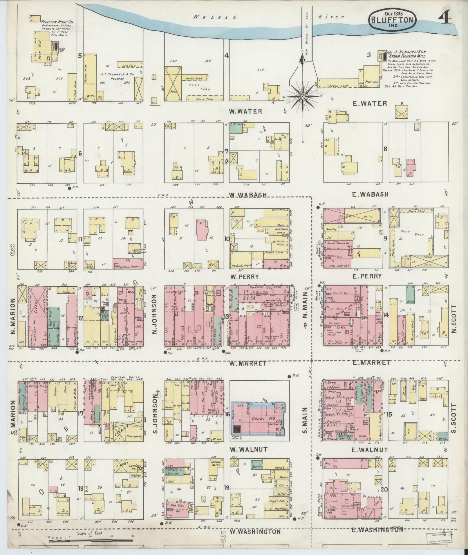 Sanborn Fire Insurance Map from Bluffton, Wells County, Indiana (1895), Sheet #0004 - Complete Map Set gallery image, historic Sanborn map, vintage wall art, Indiana Indiana