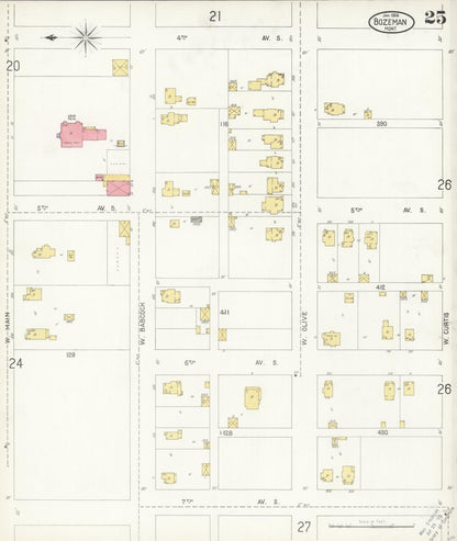 Sanborn Fire Insurance Map from Bozeman, Gallatin County, Montana (1904), Sheet #0025 - Complete Map Set gallery image, historic Sanborn map, vintage wall art, Montana Montana