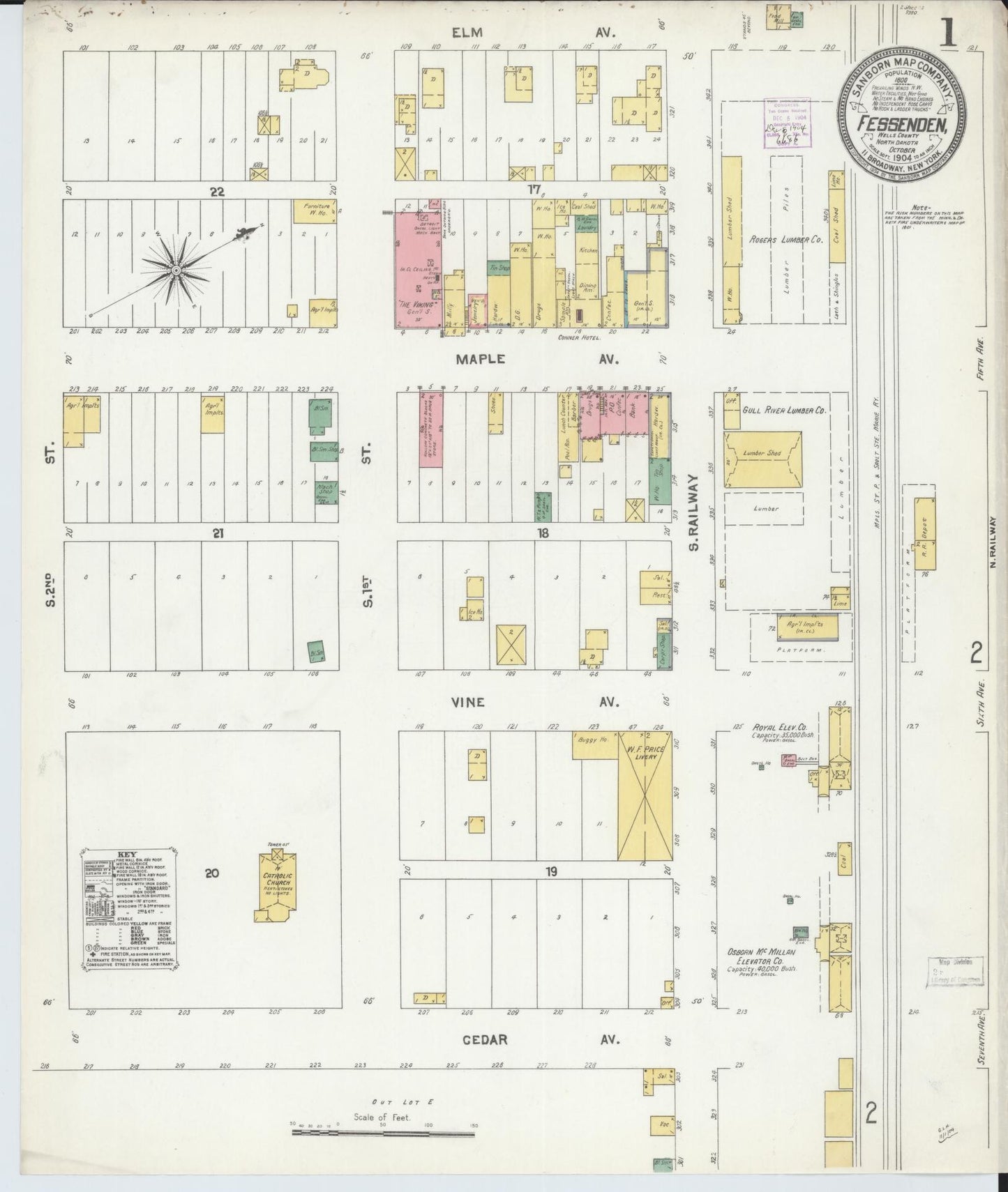 Sanborn Fire Insurance Map from Fessenden, Wells County, North Dakota (1904), Sheet #0001 - Complete Map Set gallery image, historic Sanborn map, vintage wall art, North Dakota North Dakota