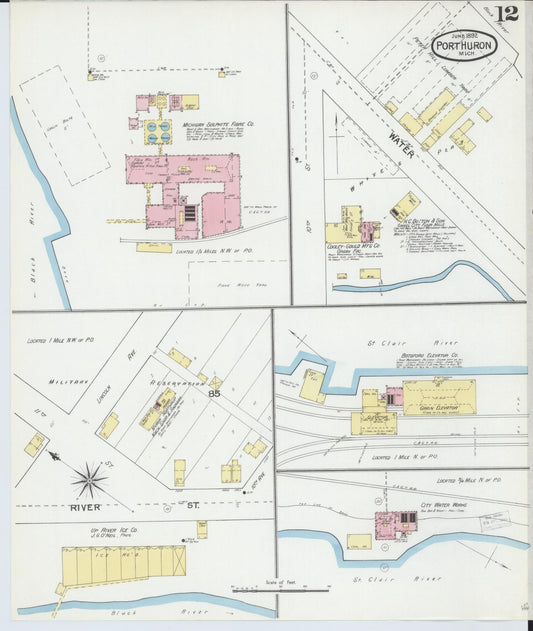 Sanborn Fire Insurance Map from Port Huron, Saint Clair County, Michigan (1892), Sheet #0012 - Historic Sanborn Fire Insurance Map Print, vintage old map wall art, antique decor, genealogy gift, Michigan Michigan map