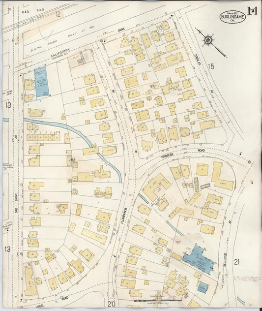 Sanborn Fire Insurance Map from Burlingame, San Mateo County, California (1949), Sheet #0014 - Historic Sanborn Fire Insurance Map Print, vintage old map wall art, antique decor, genealogy gift, California California map
