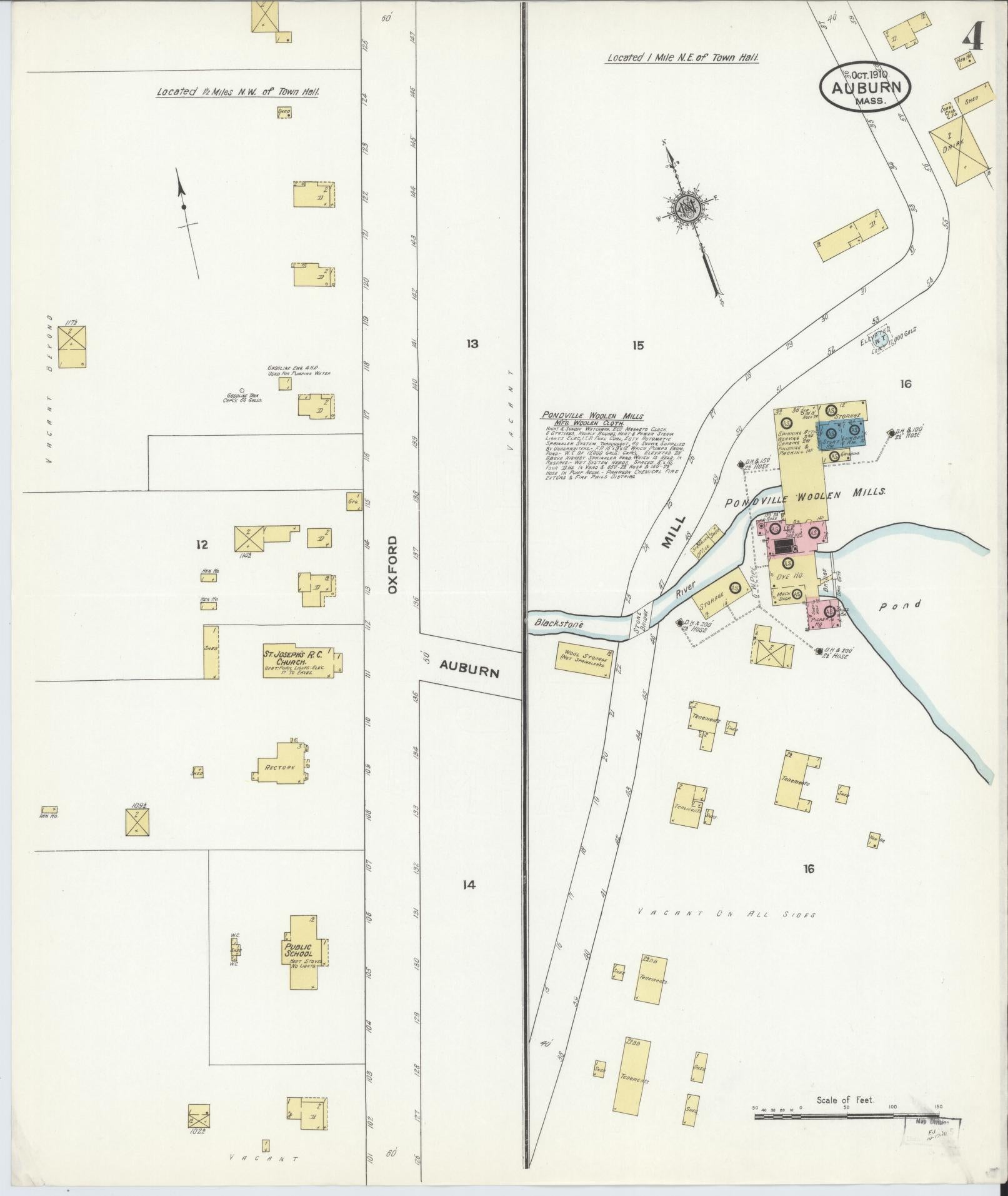 Sanborn Fire Insurance Map from Auburn, Worcester County, Massachusetts (1910), Sheet #0004 - Historic Sanborn Fire Insurance Map Print, vintage old map wall art, antique decor, genealogy gift, Massachusetts Massachusetts map