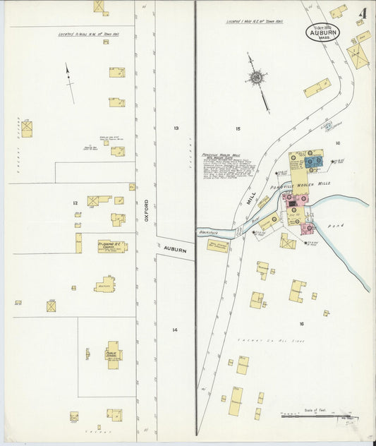 Sanborn Fire Insurance Map from Auburn, Worcester County, Massachusetts (1910), Sheet #0004 - Historic Sanborn Fire Insurance Map Print, vintage old map wall art, antique decor, genealogy gift, Massachusetts Massachusetts map