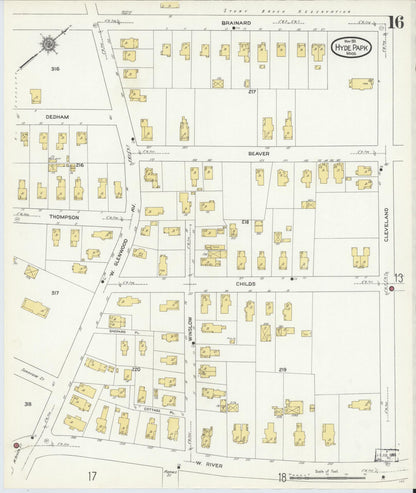 Sanborn Fire Insurance Map from Hyde Park, Norfolk County, Massachusetts (1911), Sheet #0016 - Complete Map Set gallery image, historic Sanborn map, vintage wall art, Massachusetts Massachusetts