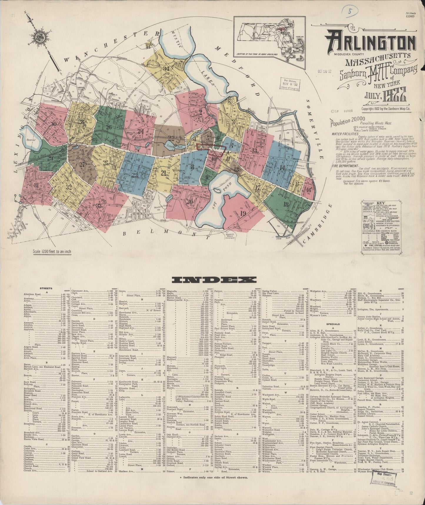 Sanborn Fire Insurance Map from Arlington, Middlesex County, Massachusetts (1922), Sheet #0001 - Complete Map Set gallery image, historic Sanborn map, vintage wall art, Massachusetts Massachusetts