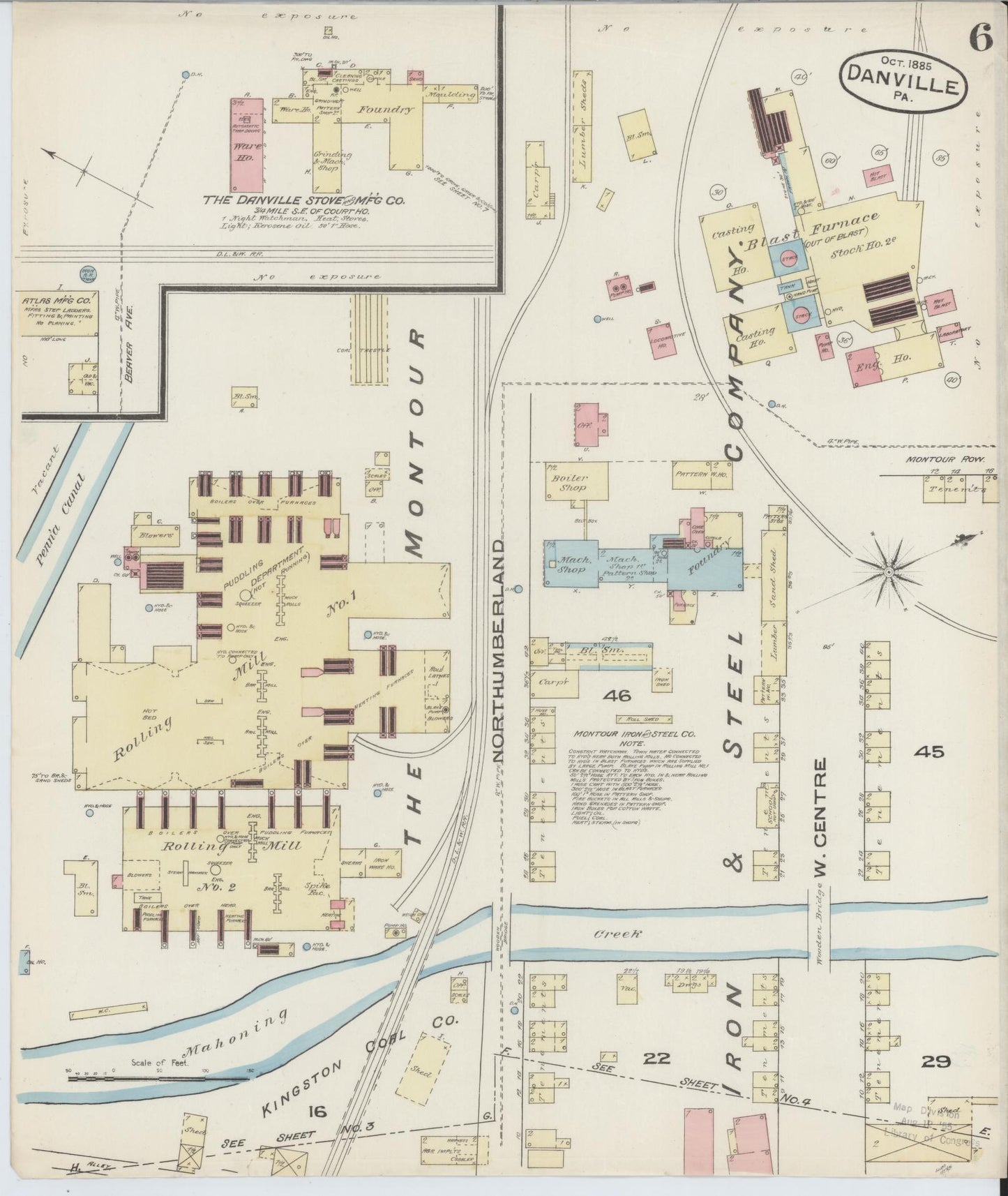 Sanborn Fire Insurance Map from Danville, Montour County, Pennsylvania (1885), Sheet #0006 - Historic Sanborn Fire Insurance Map Print, vintage old map wall art, antique decor, genealogy gift, Pennsylvania Pennsylvania map