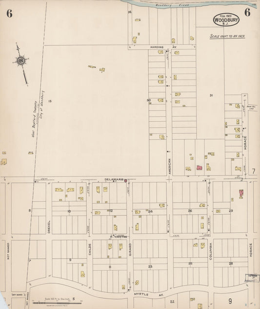 Sanborn Fire Insurance Map from Woodbury, Gloucester County, New Jersey (1923), Sheet #0006 - Historic Sanborn Fire Insurance Map Print, vintage old map wall art, antique decor, genealogy gift, New Jersey New Jersey map