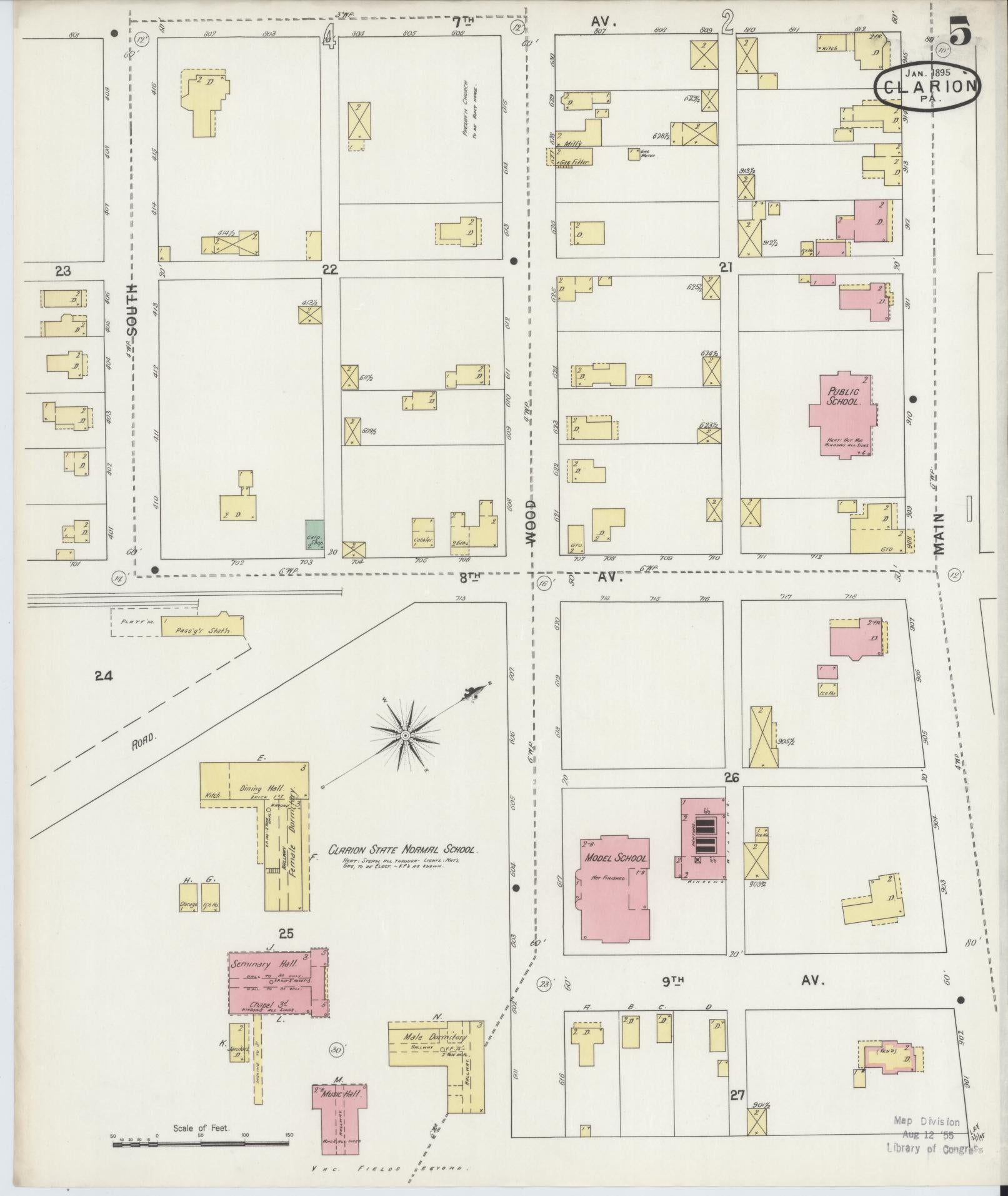 Sanborn Fire Insurance Map from Clarion, Clarion County, Pennsylvania (1895), Sheet #0005 - Historic Sanborn Fire Insurance Map Print, vintage old map wall art, antique decor, genealogy gift, Pennsylvania Pennsylvania map