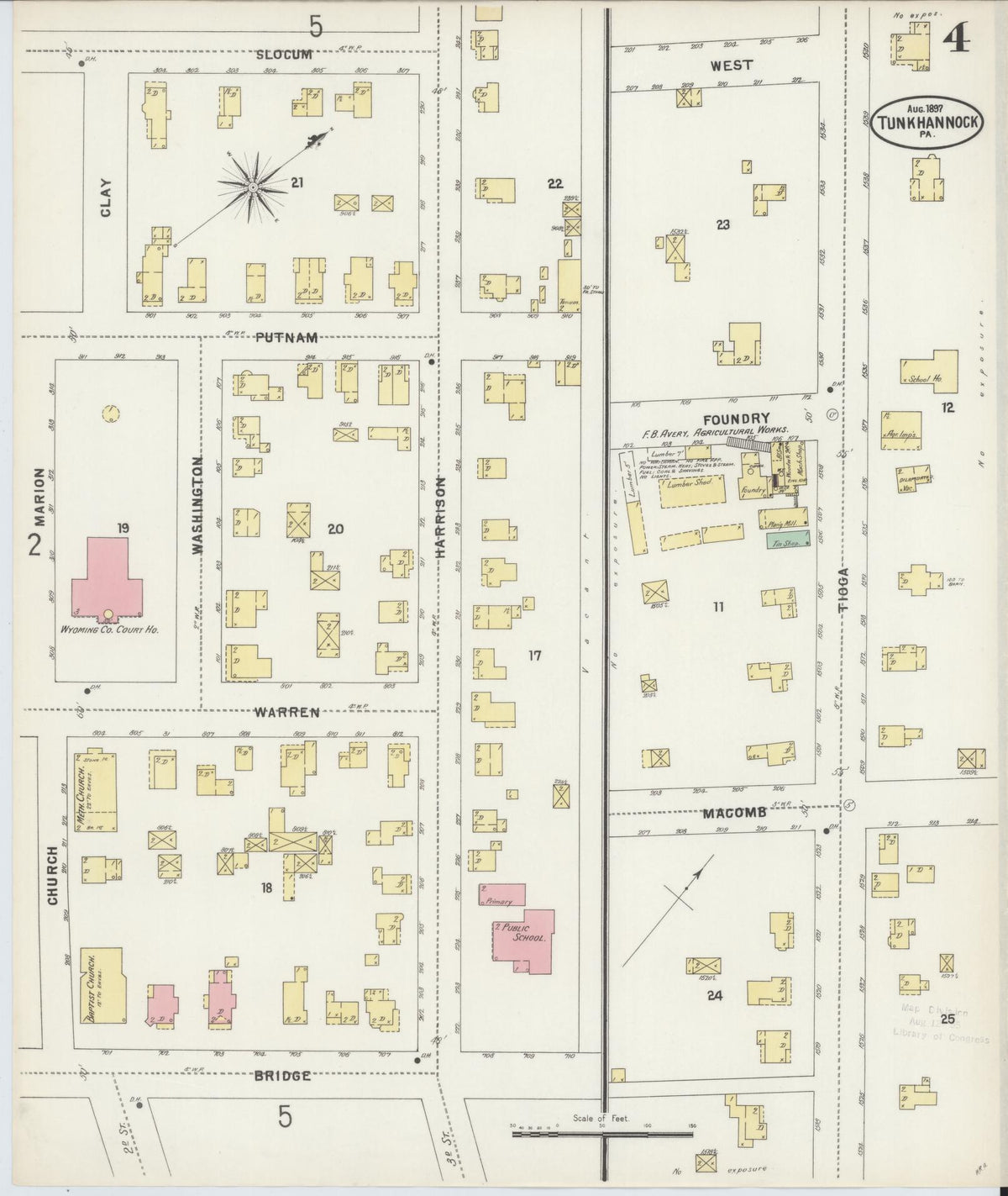 Sanborn Fire Insurance Map from Tunkhannock, Wyoming County, Pennsylvania (1897), Sheet #0004 - Complete Map Set gallery image, historic Sanborn map, vintage wall art, Tunkhannock Wyoming
