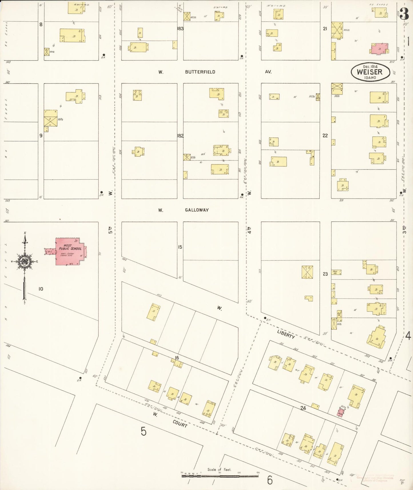 Sanborn Fire Insurance Map from Weiser, Washington County, Idaho (1914), Sheet #0003 - Historic Sanborn Fire Insurance Map Print, vintage old map wall art, antique decor, genealogy gift, Idaho Idaho map