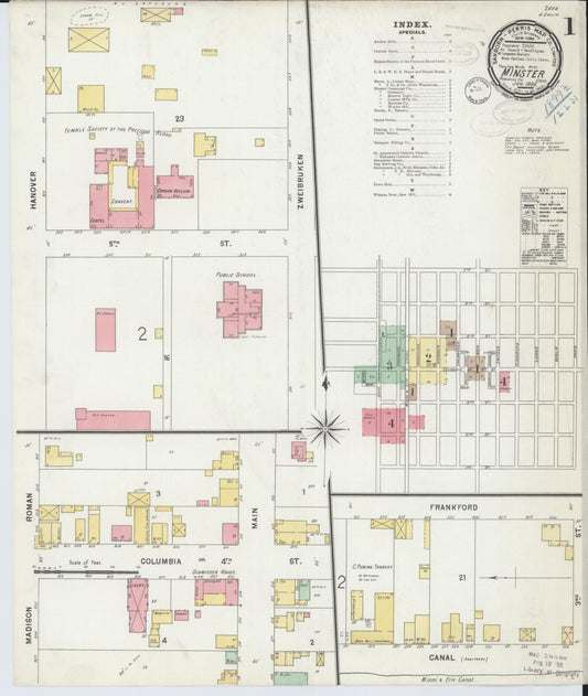 Sanborn Fire Insurance Map from Minster, Auglaize County, Ohio (1899), Sheet #0001 - Complete Map Set gallery image, historic Sanborn map, vintage wall art, Ohio Ohio