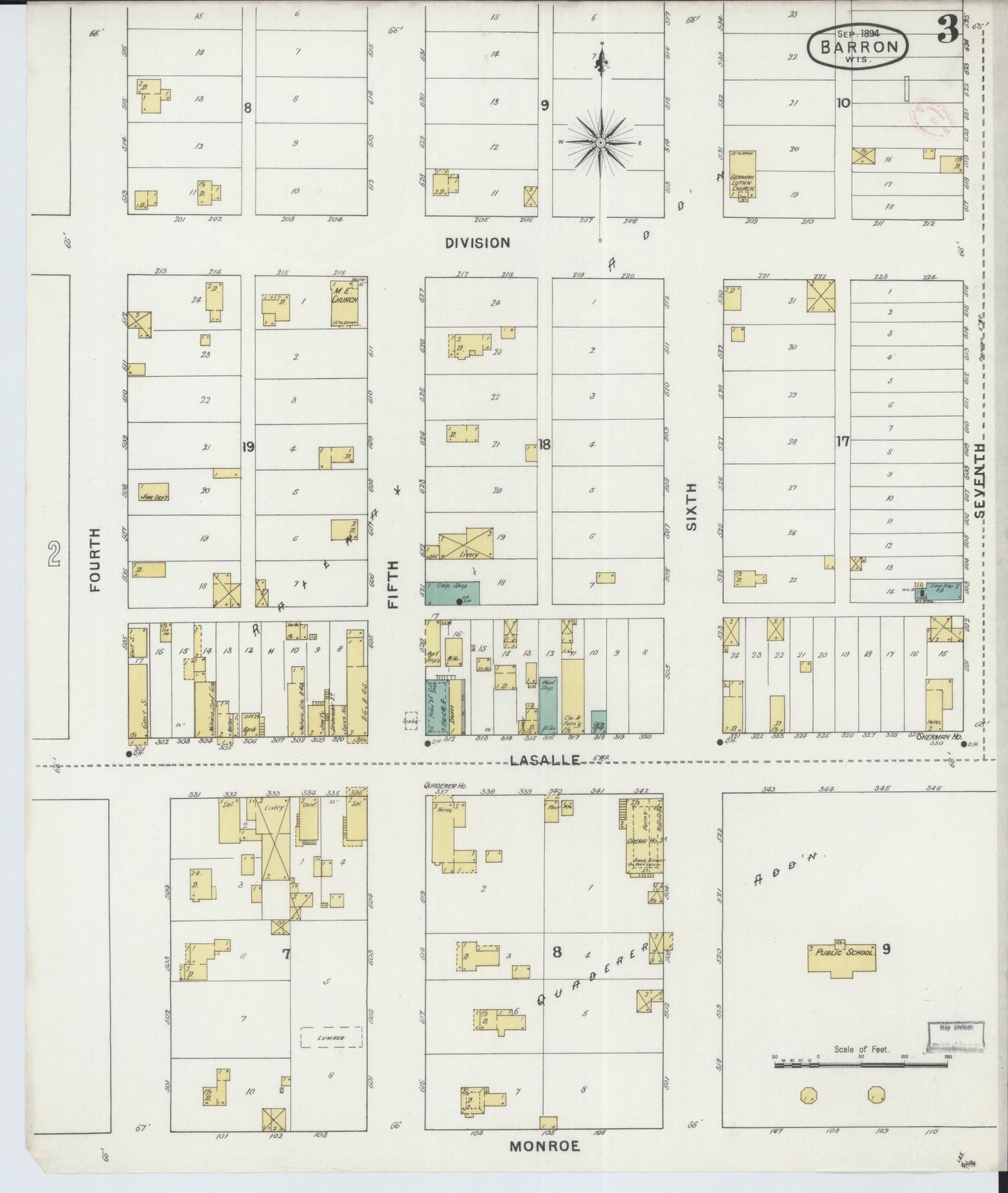 Sanborn Fire Insurance Map from Barron, Barron County, Wisconsin (1894), Sheet #0003 - Historic Sanborn Fire Insurance Map Print, vintage old map wall art, antique decor, genealogy gift, Wisconsin Wisconsin map