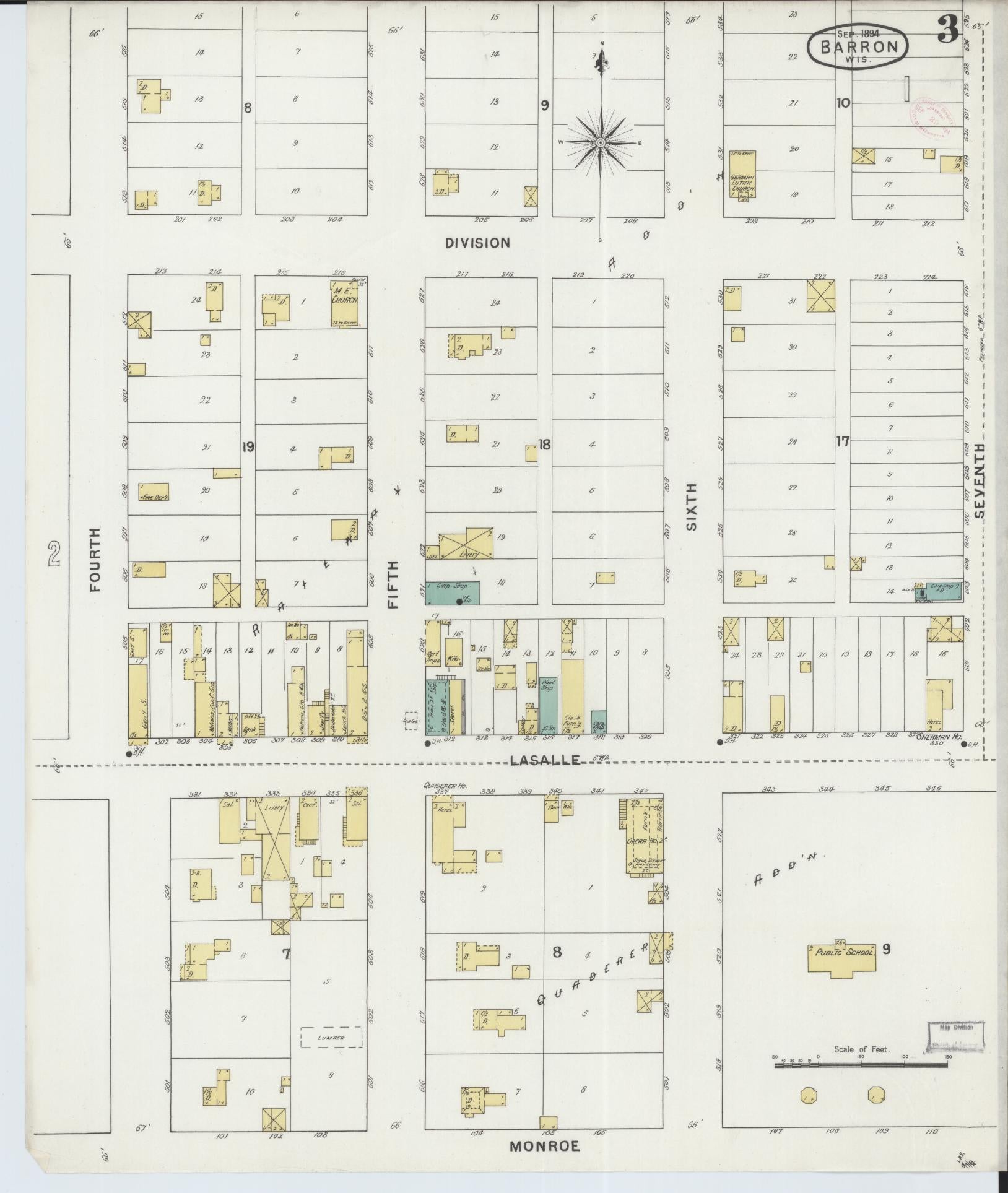 Sanborn Fire Insurance Map from Barron, Barron County, Wisconsin (1894), Sheet #0003 - Historic Sanborn Fire Insurance Map Print, vintage old map wall art, antique decor, genealogy gift, Wisconsin Wisconsin map