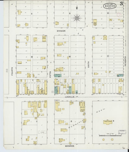 Sanborn Fire Insurance Map from Barron, Barron County, Wisconsin (1894), Sheet #0003 - Historic Sanborn Fire Insurance Map Print, vintage old map wall art, antique decor, genealogy gift, Wisconsin Wisconsin map
