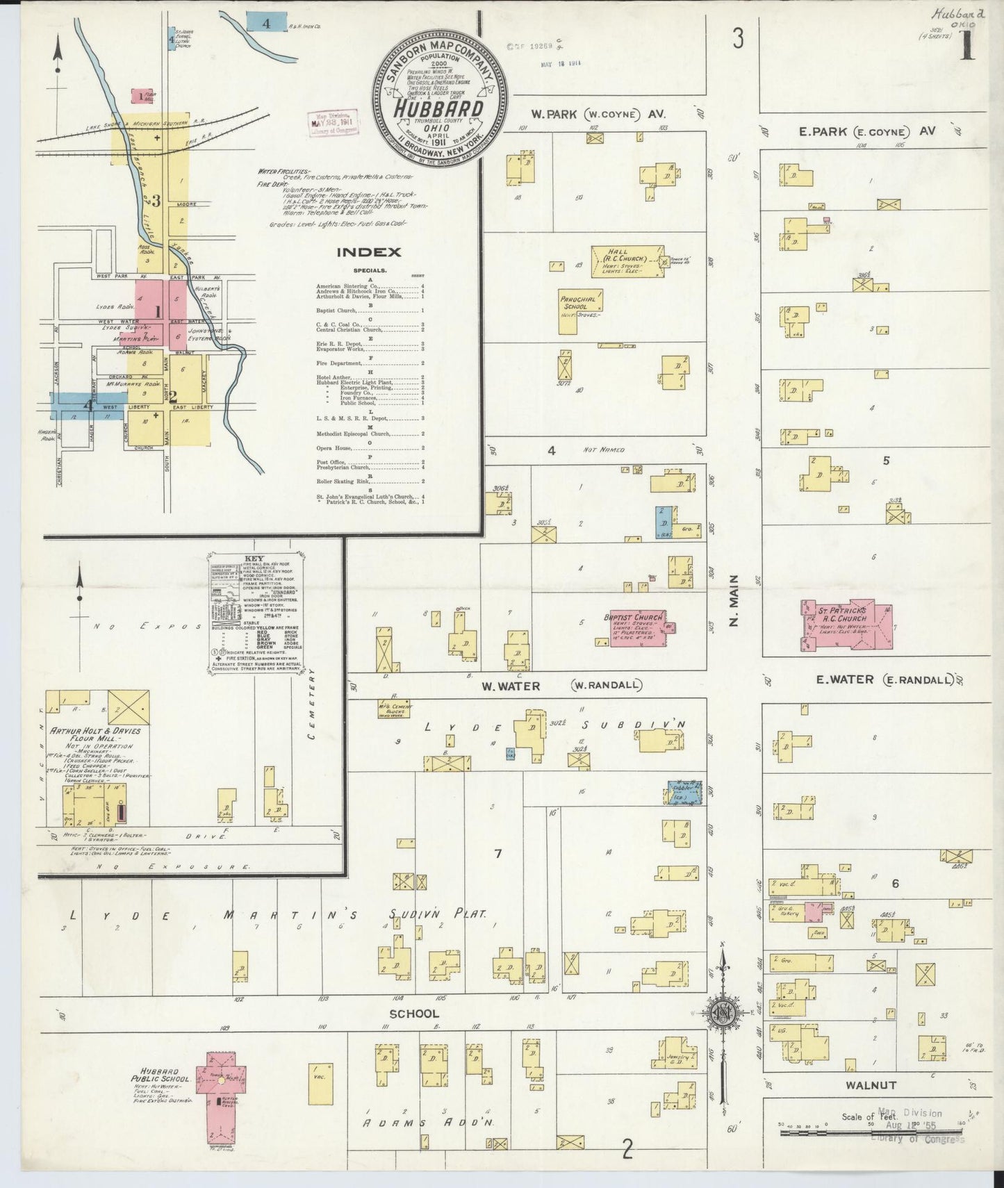 Sanborn Fire Insurance Map from Hubbard, Trumbull County, Ohio (1911), Sheet #0001 - Historic Sanborn Fire Insurance Map Print, vintage old map wall art, antique decor, genealogy gift, Ohio Ohio map