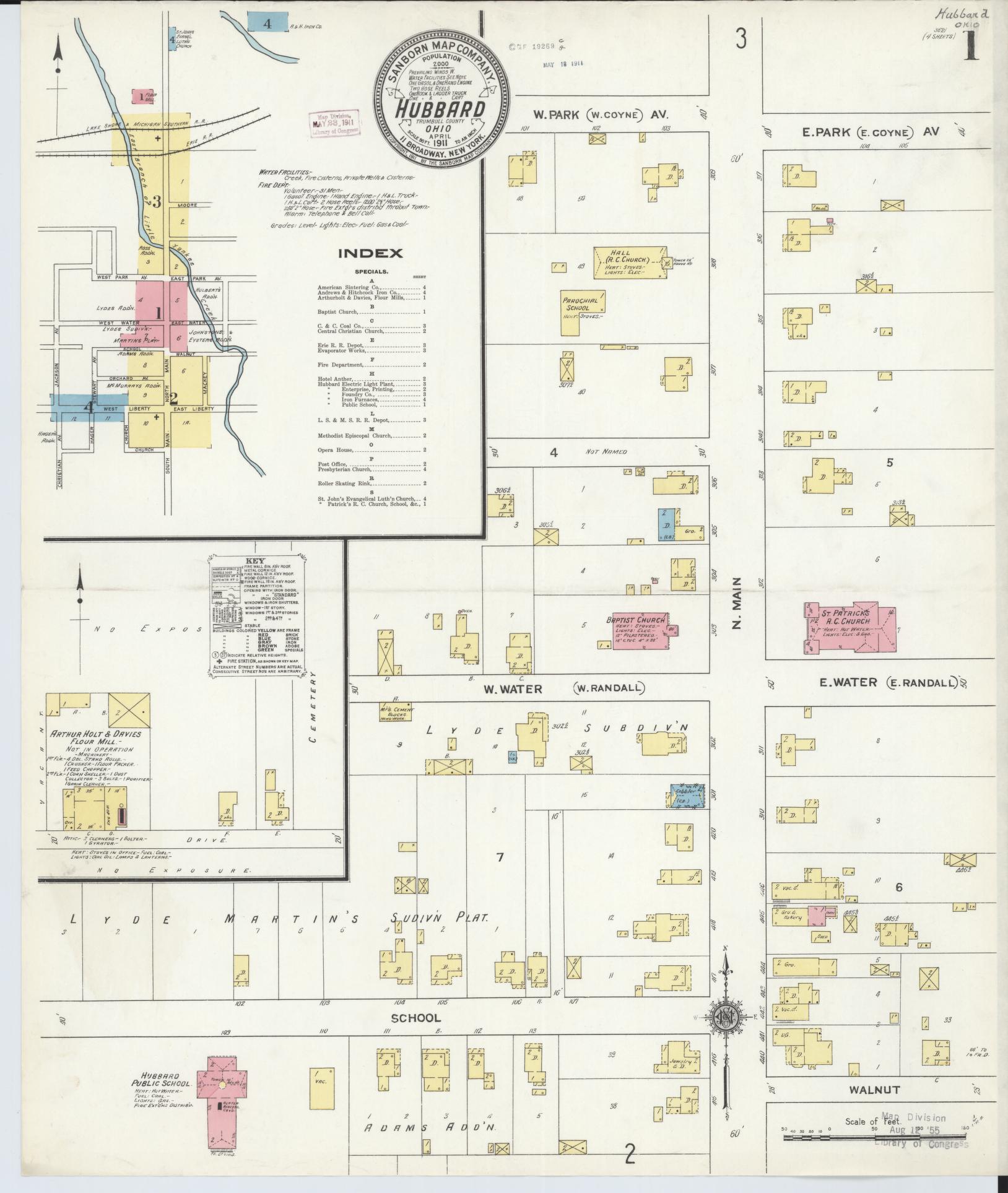 Sanborn Fire Insurance Map from Hubbard, Trumbull County, Ohio (1911), Sheet #0001 - Historic Sanborn Fire Insurance Map Print, vintage old map wall art, antique decor, genealogy gift, Ohio Ohio map