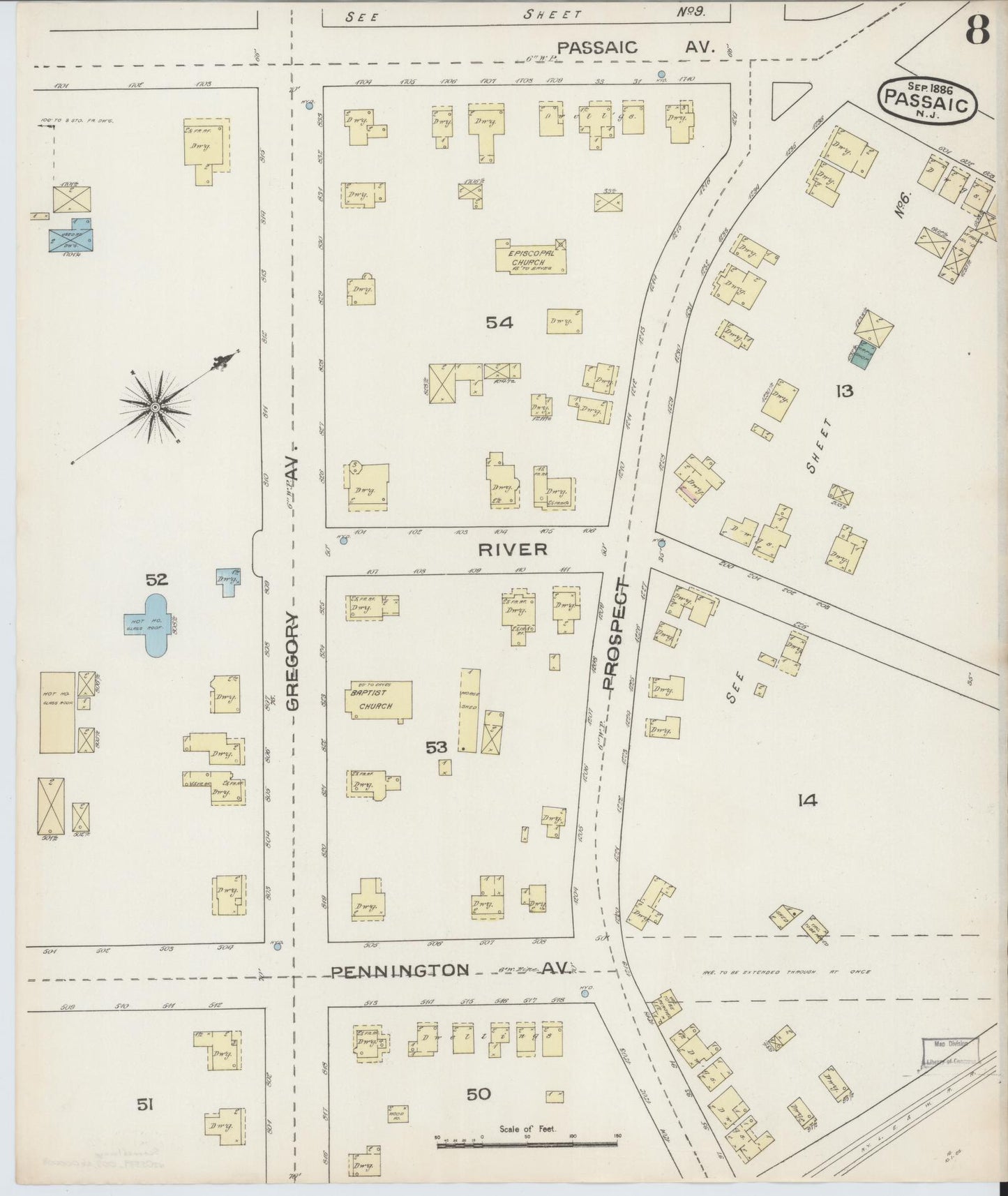 Sanborn Fire Insurance Map from Passaic, Passaic County, New Jersey (1886), Sheet #0007 - Historic Sanborn Fire Insurance Map Print, vintage old map wall art, antique decor, genealogy gift, New Jersey New Jersey map