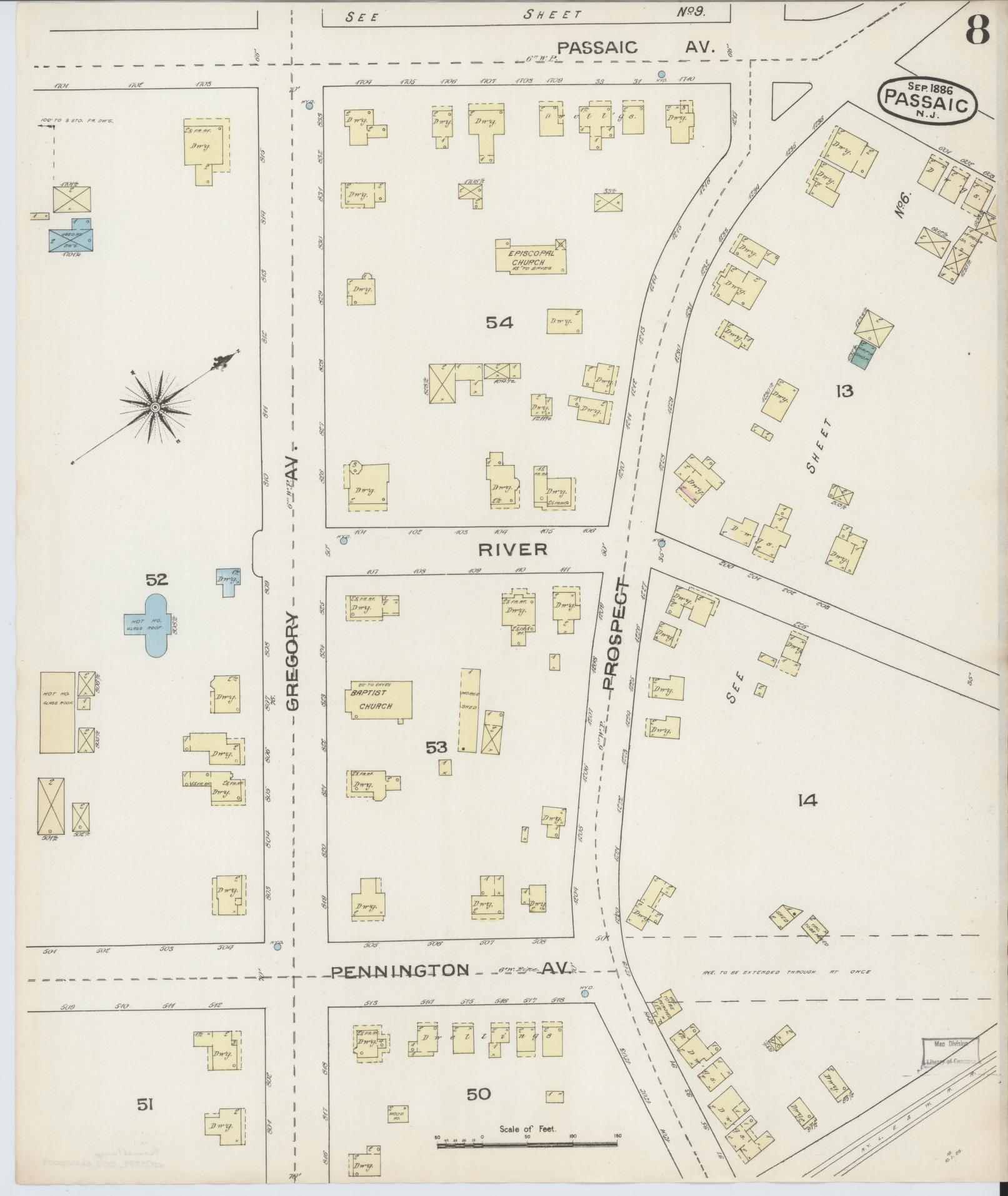 Sanborn Fire Insurance Map from Passaic, Passaic County, New Jersey (1886), Sheet #0007 - Historic Sanborn Fire Insurance Map Print, vintage old map wall art, antique decor, genealogy gift, New Jersey New Jersey map