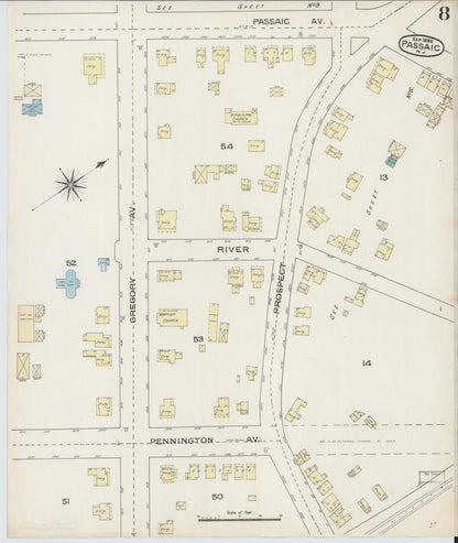 Sanborn Fire Insurance Map from Passaic, Passaic County, New Jersey (1886), Sheet #0007 - Historic Sanborn Fire Insurance Map Print, vintage old map wall art, antique decor, genealogy gift, New Jersey New Jersey map