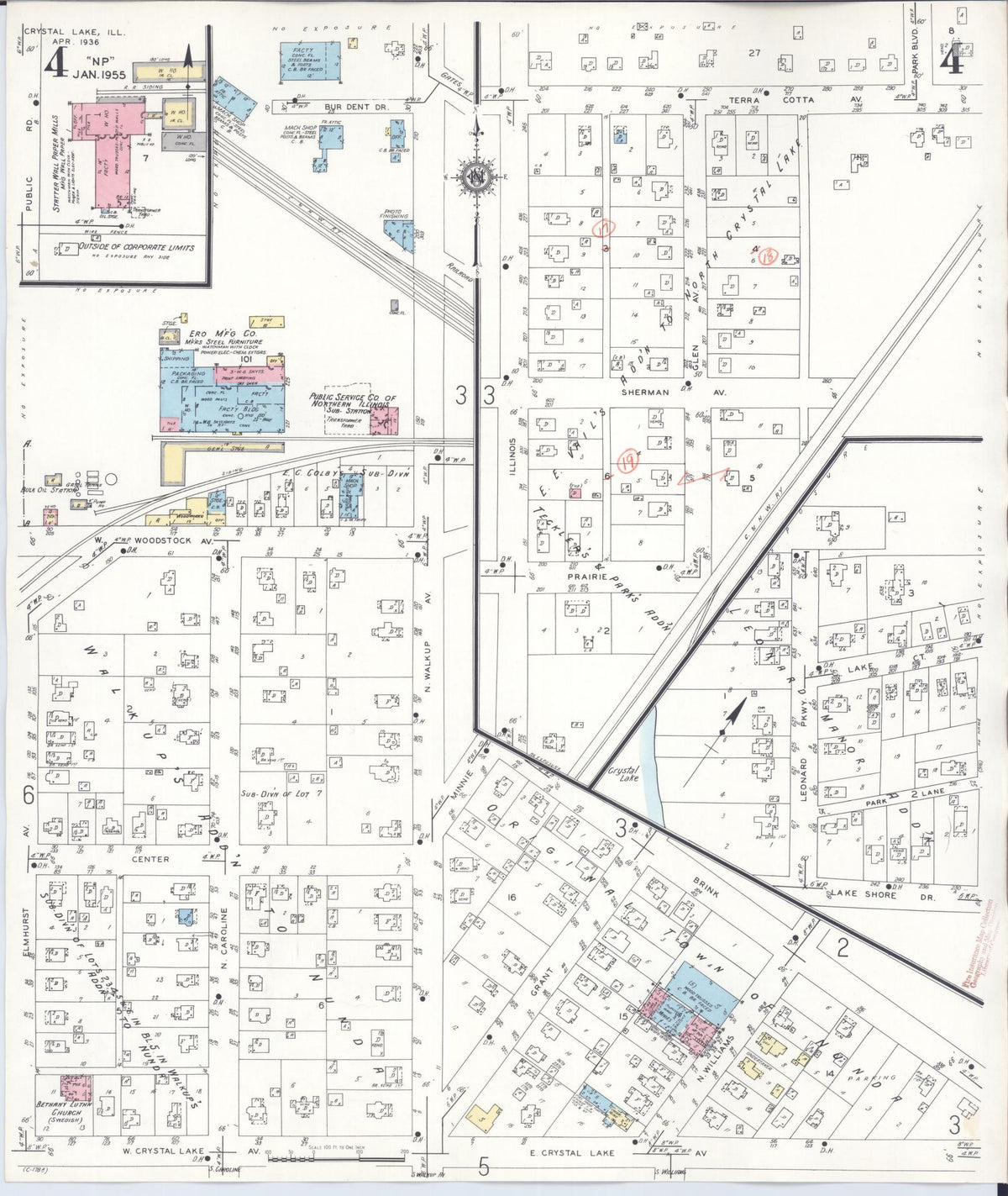 Sanborn Fire Insurance Map from Crystal Lake, McHenry County, Illinois (1955), Sheet #0004 - Complete Map Set gallery image, historic Sanborn map, vintage wall art, Illinois Illinois