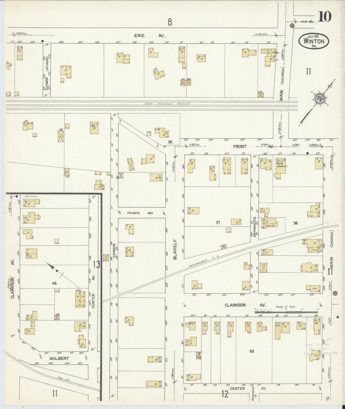 Sanborn Fire Insurance Map from Winton, Lackawanna County, Pennsylvania (1912), Sheet #0010 - Historic Sanborn Fire Insurance Map Print, vintage old map wall art, antique decor, genealogy gift, Pennsylvania Pennsylvania map