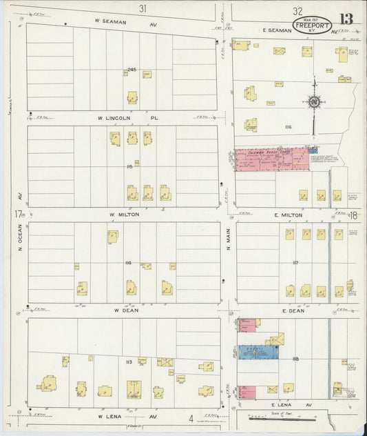 Sanborn Fire Insurance Map from Freeport, Nassau County, New York (1917), Sheet #0013 - Historic Sanborn Fire Insurance Map Print, vintage old map wall art, antique decor, genealogy gift, New York New York map