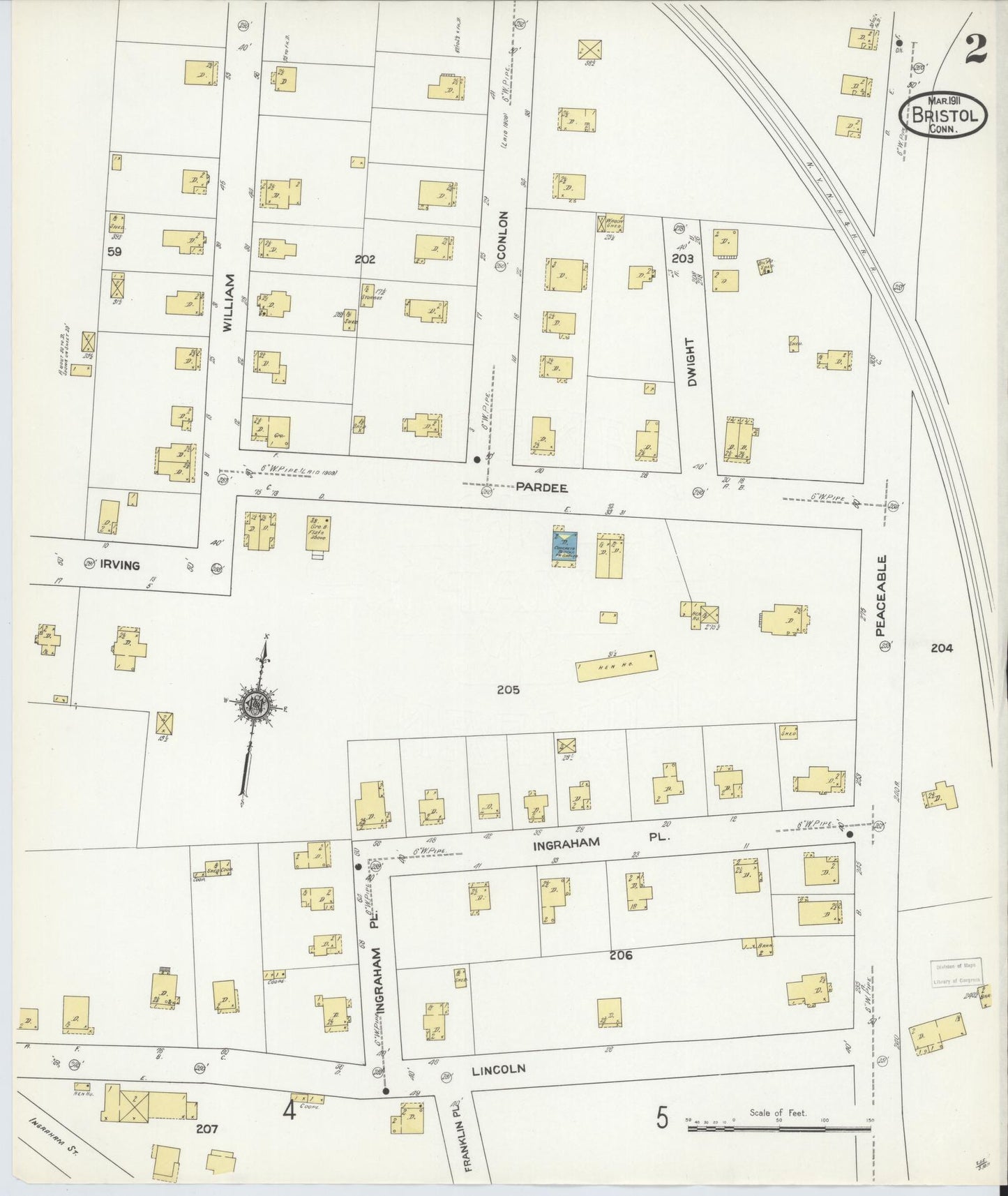 Sanborn Fire Insurance Map from Bristol, Hartford County, Connecticut (1911), Sheet #0002 - Complete Map Set gallery image, historic Sanborn map, vintage wall art, Connecticut Connecticut