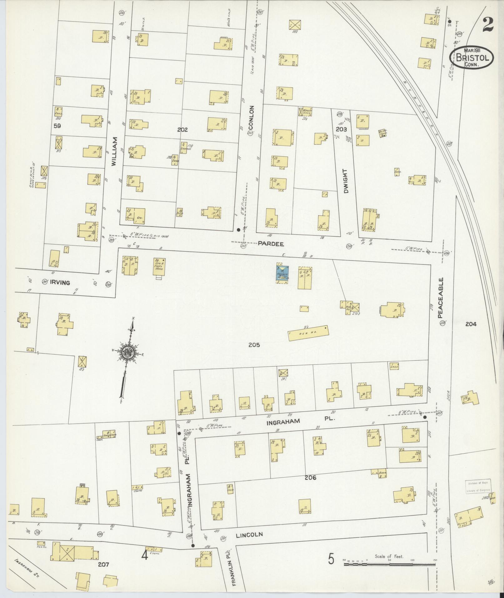 Sanborn Fire Insurance Map from Bristol, Hartford County, Connecticut (1911), Sheet #0002 - Complete Map Set gallery image, historic Sanborn map, vintage wall art, Connecticut Connecticut