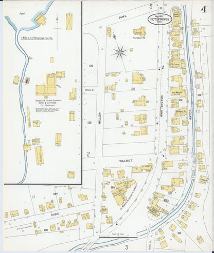 Sanborn Fire Insurance Map from Hot Springs, Garland County, Arkansas (1901), Sheet #0004 - Complete Map Set gallery image, historic Sanborn map, vintage wall art, Arkansas Arkansas