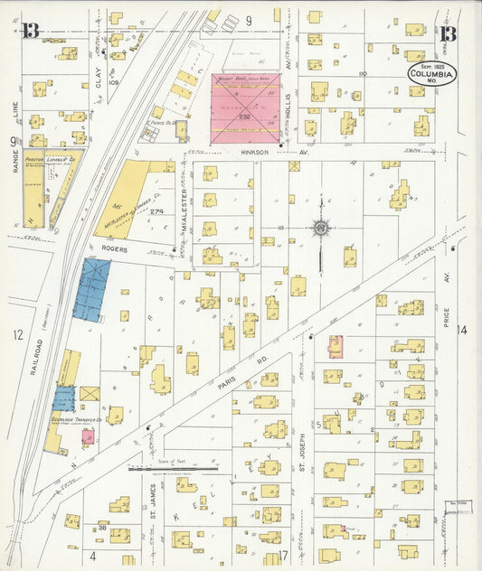 Sanborn Fire Insurance Map from Columbia, Boone County, Missouri (1925), Sheet #0013 - Historic Sanborn Fire Insurance Map Print, vintage old map wall art, antique decor, genealogy gift, Missouri Missouri map