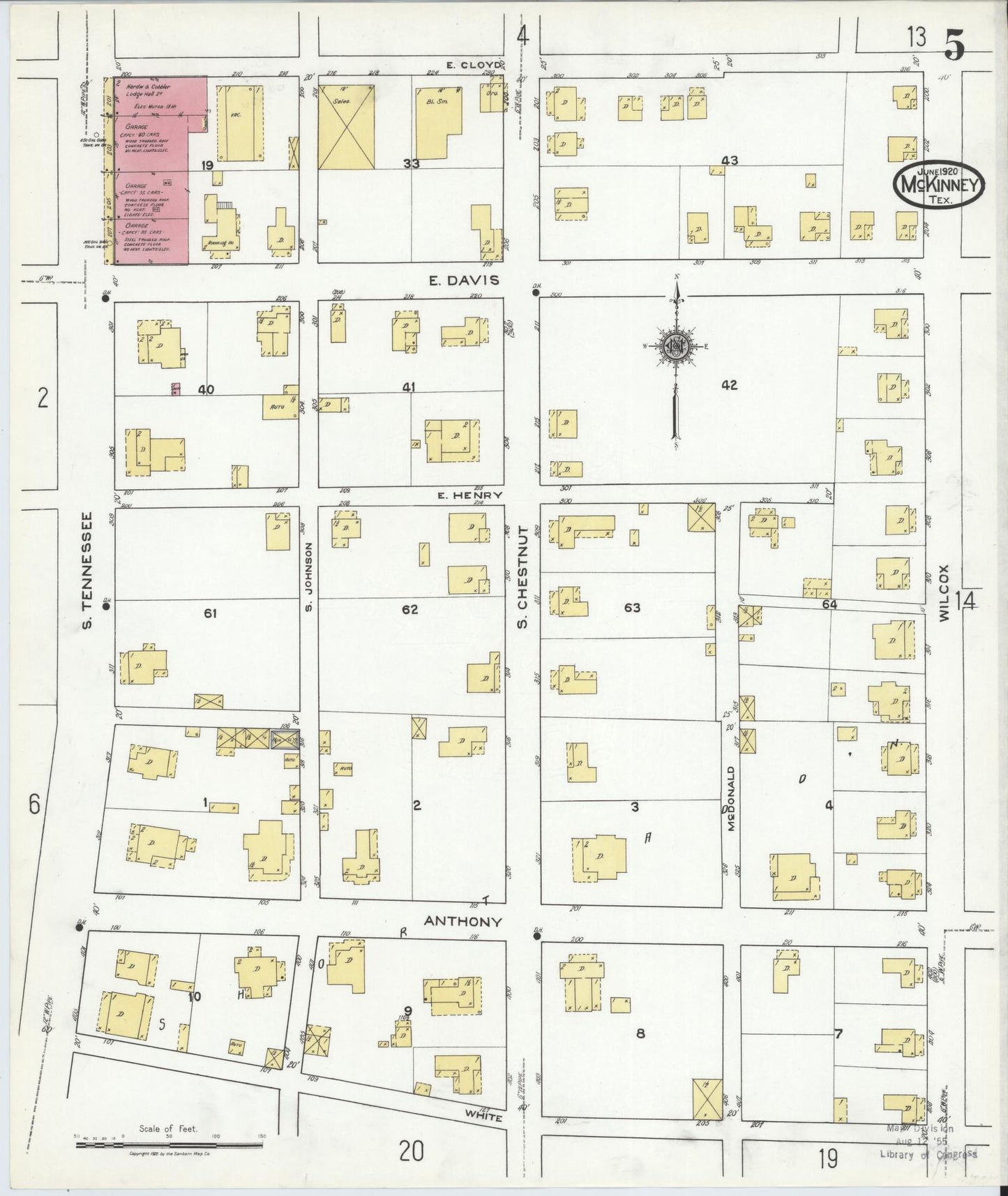 Sanborn Fire Insurance Map from McKinney, Collin County, Texas (1920), Sheet #0005 - Historic Sanborn Fire Insurance Map Print, vintage old map wall art, antique decor, genealogy gift, Texas Texas map