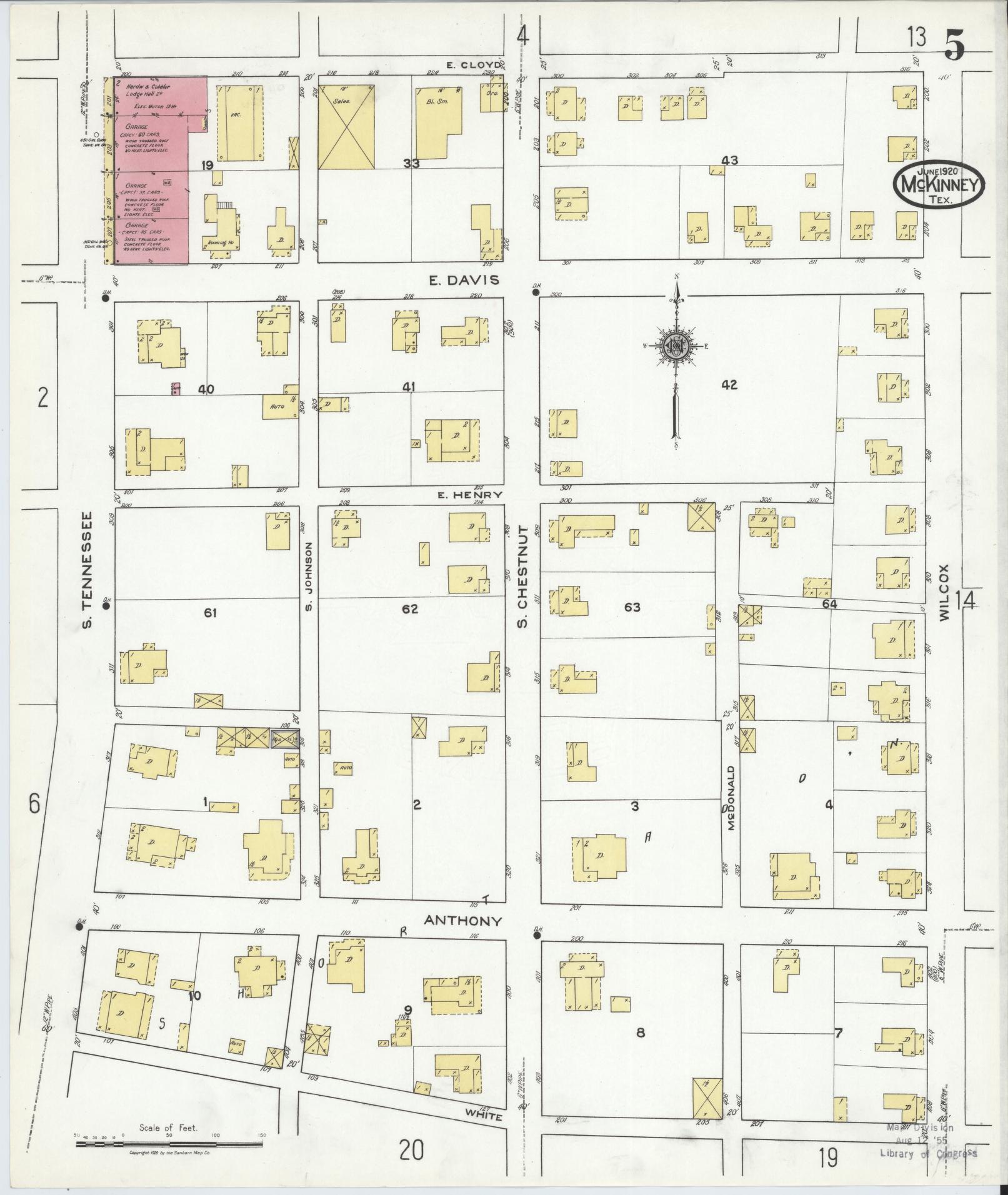 Sanborn Fire Insurance Map from McKinney, Collin County, Texas (1920), Sheet #0005 - Historic Sanborn Fire Insurance Map Print, vintage old map wall art, antique decor, genealogy gift, Texas Texas map