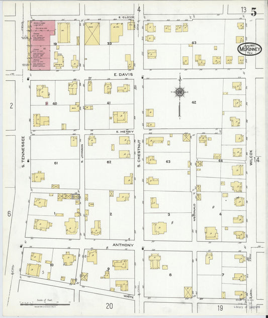 Sanborn Fire Insurance Map from McKinney, Collin County, Texas (1920), Sheet #0005 - Historic Sanborn Fire Insurance Map Print, vintage old map wall art, antique decor, genealogy gift, Texas Texas map