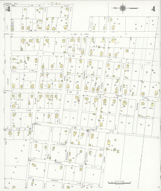 Sanborn Fire Insurance Map from Sanger, Denton County, Texas (1935), Sheet #0004 - Historic Sanborn Fire Insurance Map Print, vintage old map wall art, antique decor, genealogy gift, Texas Texas map