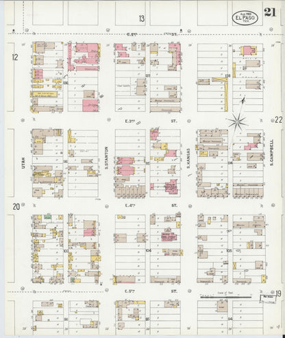 Sanborn Fire Insurance Map from El Paso, El Paso County, Texas (1900), Sheet #0021 - Complete Map Set gallery image, historic Sanborn map, vintage wall art, Texas Texas