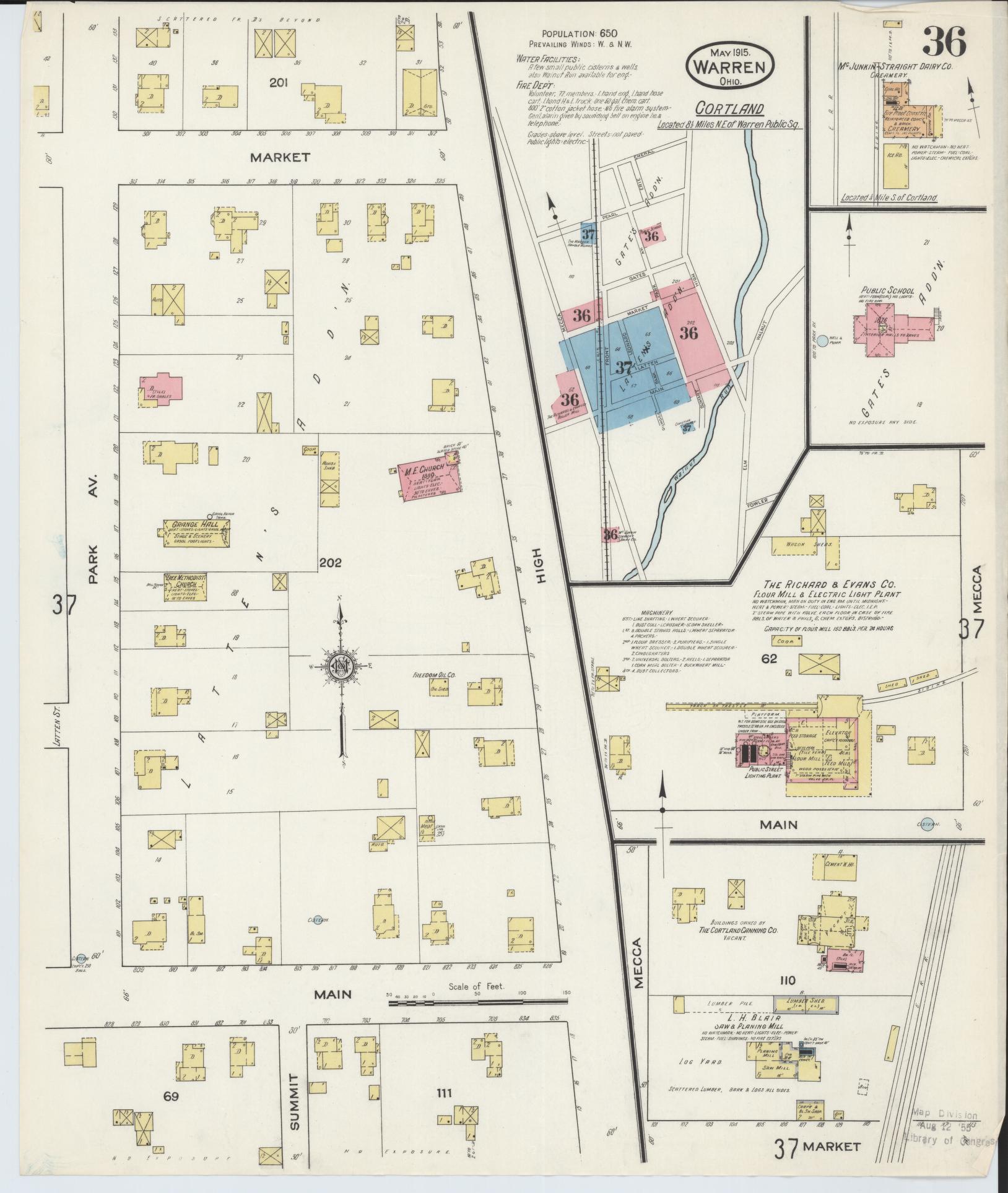 Sanborn Fire Insurance Map from Warren, Trumbull County, Ohio (1915), Sheet #0036 - Complete Map Set gallery image, historic Sanborn map, vintage wall art, Ohio Ohio