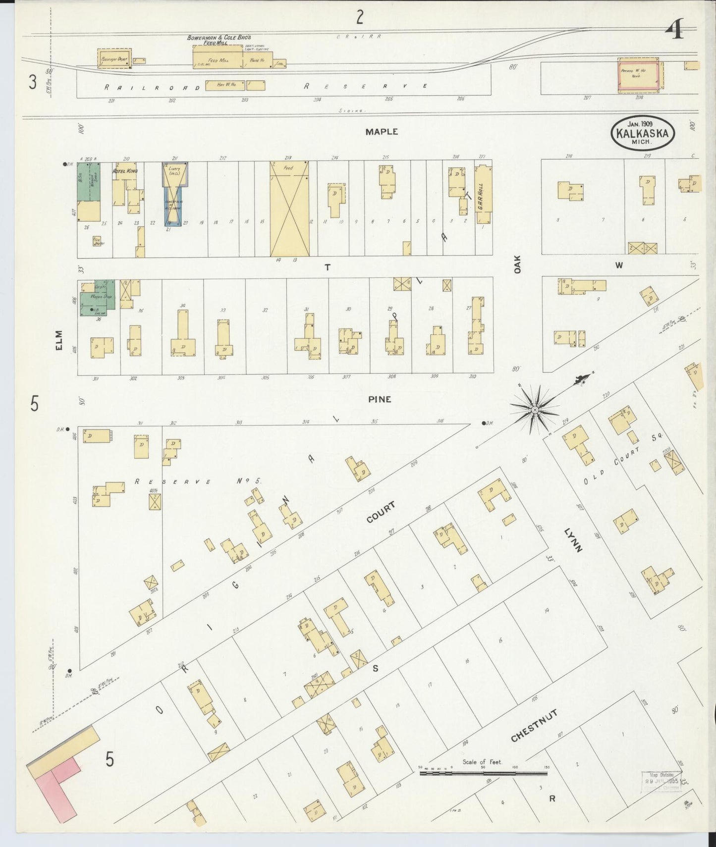Sanborn Fire Insurance Map from Kalkaska, Kalkaska County, Michigan (1909), Sheet #0004 - Complete Map Set gallery image, historic Sanborn map, vintage wall art, Michigan Michigan