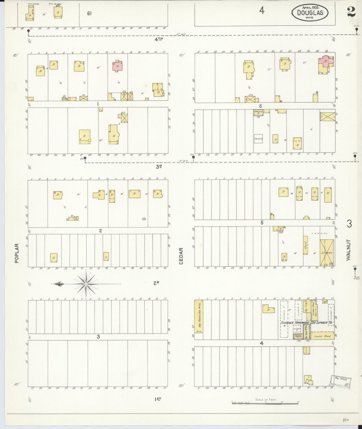 Sanborn Fire Insurance Map from Douglas, Converse County, Wyoming (1903), Sheet #0002 - Complete Map Set gallery image, historic Sanborn map, vintage wall art, Wyoming Wyoming