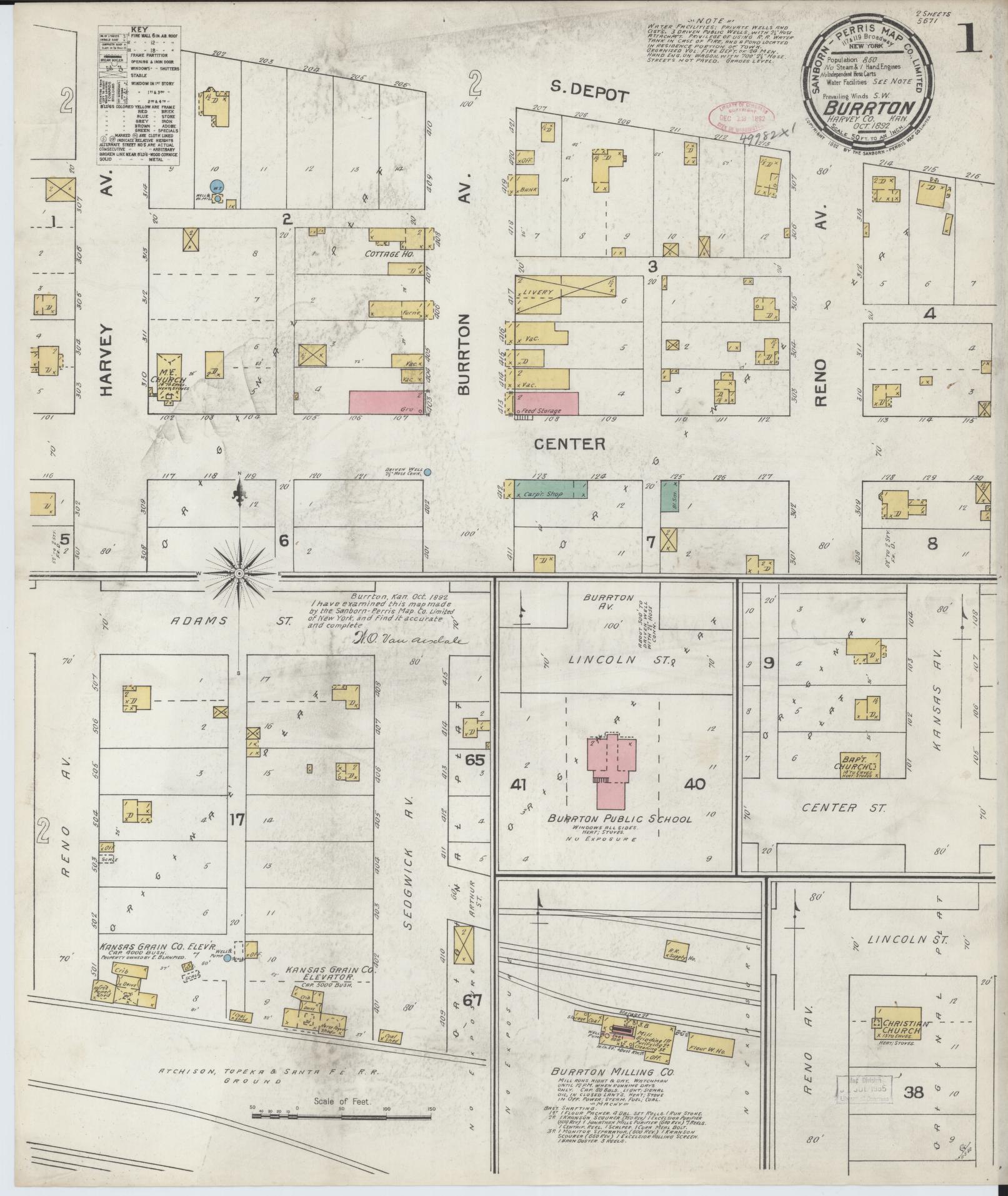 Sanborn Fire Insurance Map from Burrton, Harvey County, Kansas (1892), Sheet #0001 - Historic Sanborn Fire Insurance Map Print, vintage old map wall art, antique decor, genealogy gift, Kansas Kansas map
