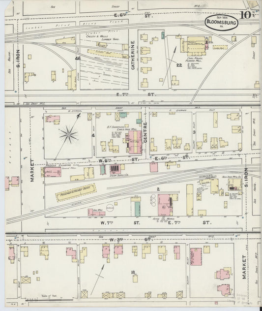 Sanborn Fire Insurance Map from Bloomsburg, Columbia County, Pennsylvania (1891), Sheet #0010 - Historic Sanborn Fire Insurance Map Print, vintage old map wall art, antique decor, genealogy gift, Pennsylvania Pennsylvania map