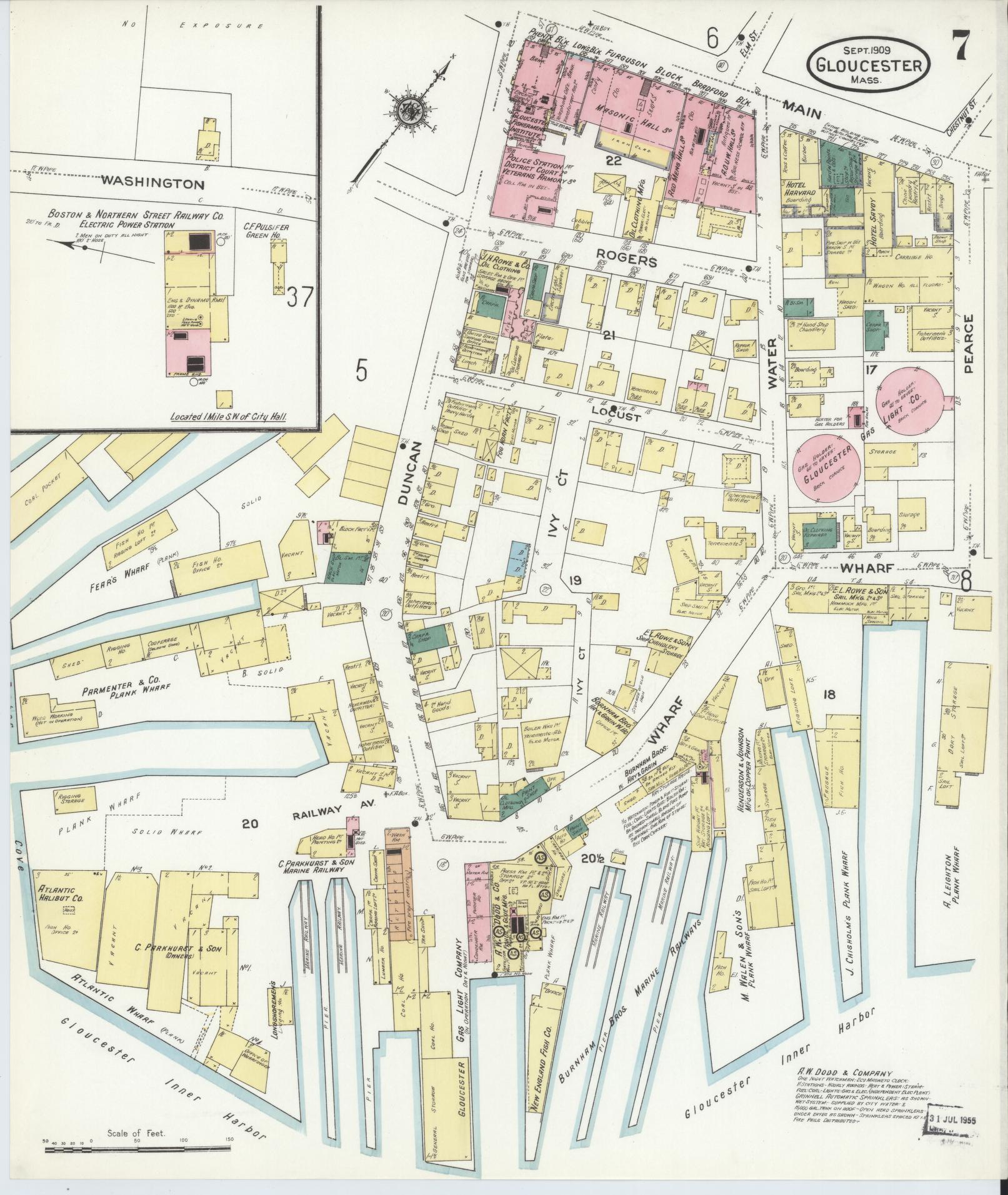 Sanborn Fire Insurance Map from Gloucester, Essex County, Massachusetts (1909), Sheet #0007 - Complete Map Set gallery image, historic Sanborn map, vintage wall art, Massachusetts Massachusetts
