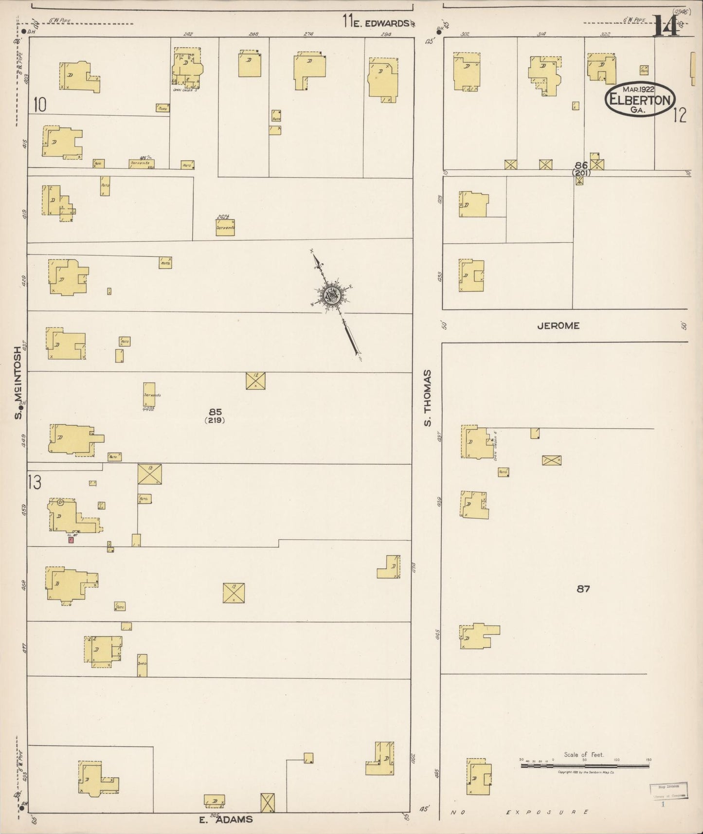 Sanborn Fire Insurance Map from Elberton, Elbert County, Georgia (1922), Sheet #0014 - Historic Sanborn Fire Insurance Map Print, vintage old map wall art, antique decor, genealogy gift, Georgia Georgia map