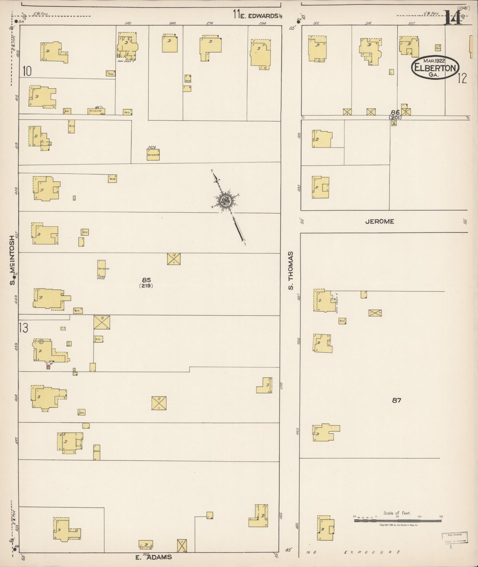Sanborn Fire Insurance Map from Elberton, Elbert County, Georgia (1922), Sheet #0014 - Historic Sanborn Fire Insurance Map Print, vintage old map wall art, antique decor, genealogy gift, Georgia Georgia map