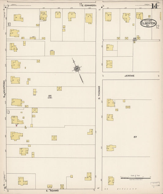 Sanborn Fire Insurance Map from Elberton, Elbert County, Georgia (1922), Sheet #0014 - Historic Sanborn Fire Insurance Map Print, vintage old map wall art, antique decor, genealogy gift, Georgia Georgia map