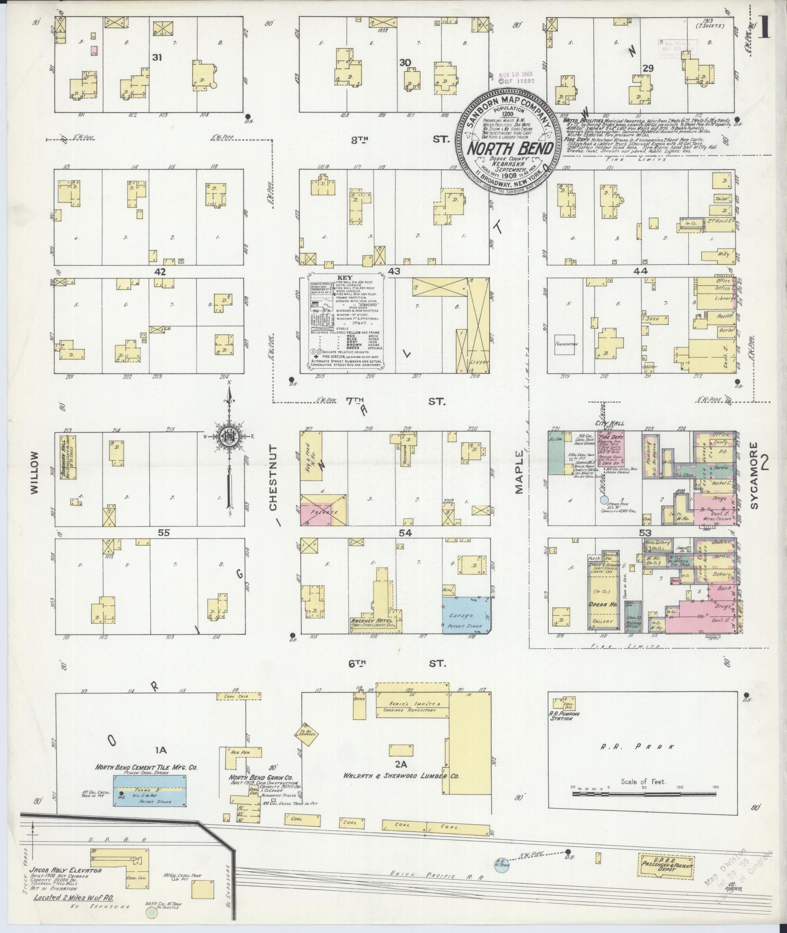 Sanborn Fire Insurance Map from North Bend, Dodge County, Nebraska (1909), Sheet #0001 - Complete Map Set gallery image, historic Sanborn map, vintage wall art, Nebraska Nebraska