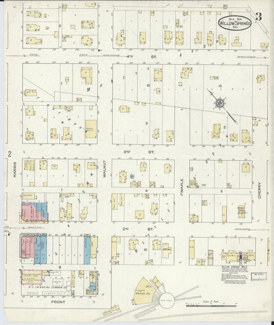 Sanborn Fire Insurance Map from Willow Springs, Howell County, Missouri (1914), Sheet #0003 - Historic Sanborn Fire Insurance Map Print, vintage old map wall art, antique decor, genealogy gift, Missouri Missouri map
