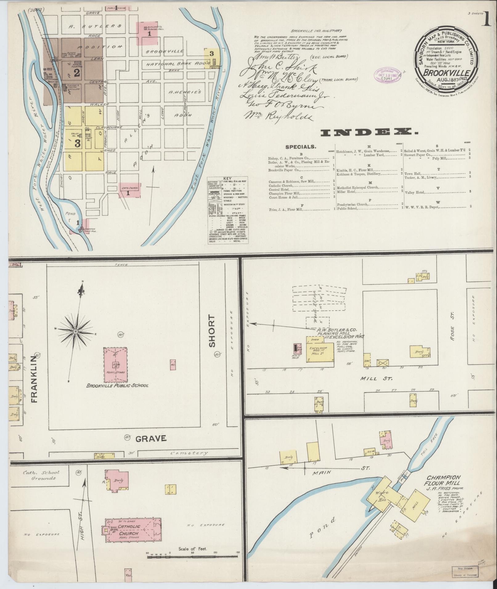 Sanborn Fire Insurance Map from Brookville, Franklin County, Indiana (1887), Sheet #0001 - Complete Map Set gallery image, historic Sanborn map, vintage wall art, Indiana Indiana