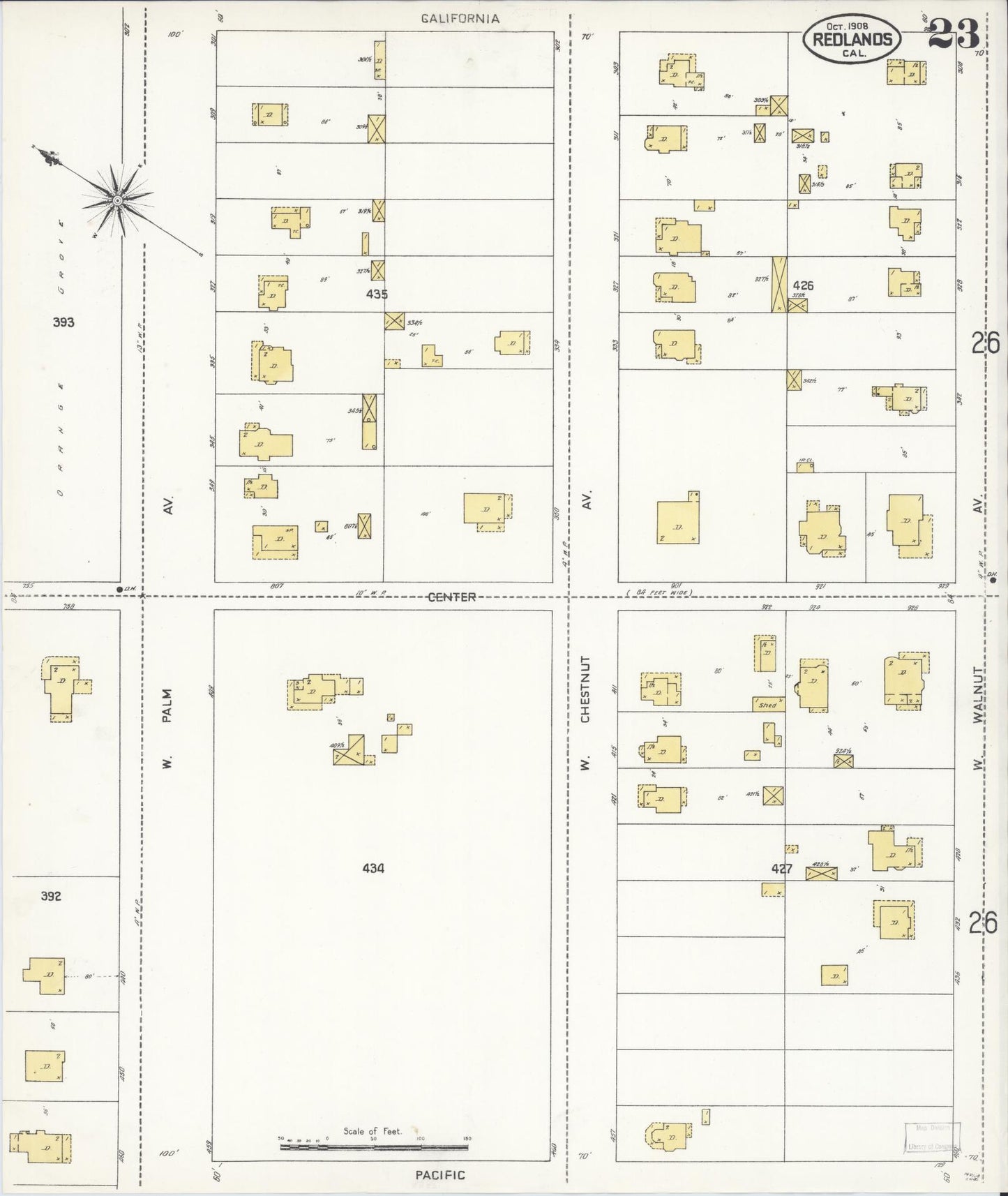 Sanborn Fire Insurance Map from Redlands, San Bernardino County, California (1908), Sheet #0023 - Complete Map Set gallery image, historic Sanborn map, vintage wall art, California California